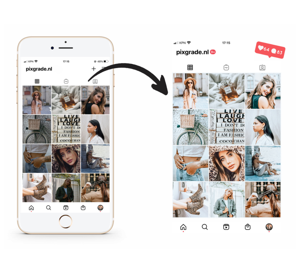 instagram feed makeover met presets lightroom before en after