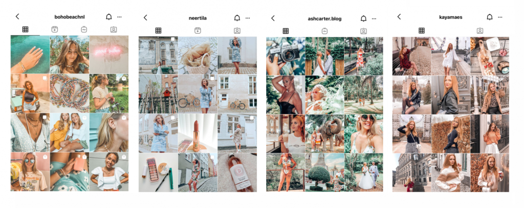 vier voorbeelden gebruikers instagram presets van Pixgrade