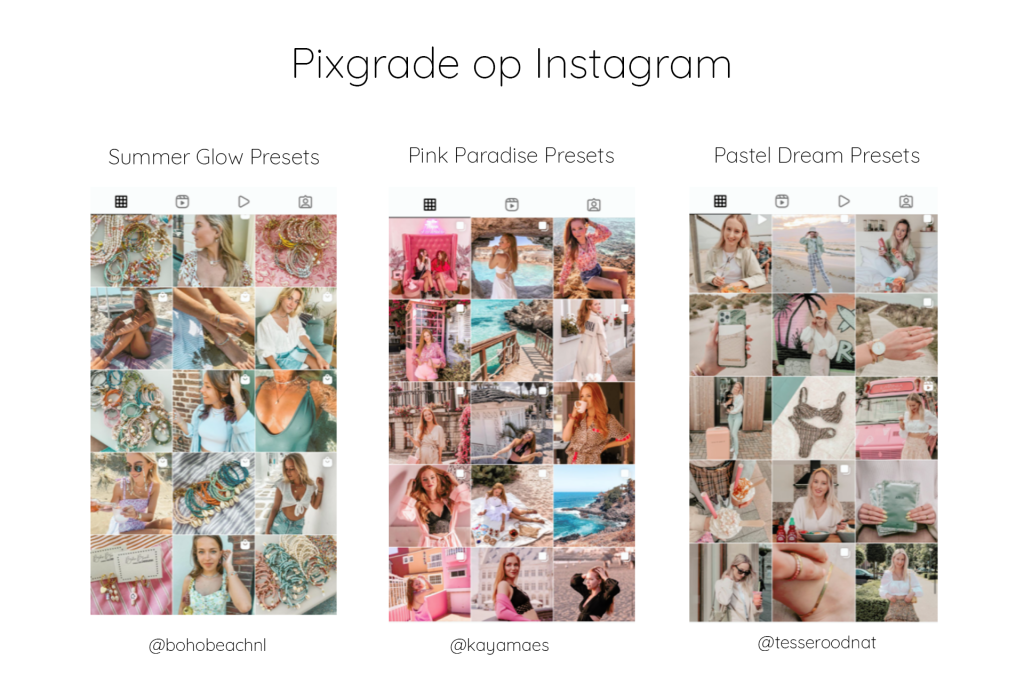 Pixgrade op instagram voorbeelden van influencers die Pixgrade gebruiken op hun instagram account